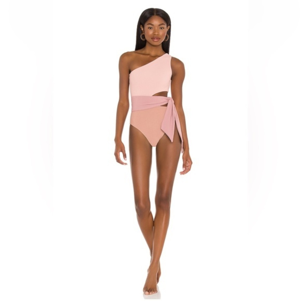 Beach Riot One-Shoulder Colorblock One-Piece Swimsuit in Blush and Dusty Rose